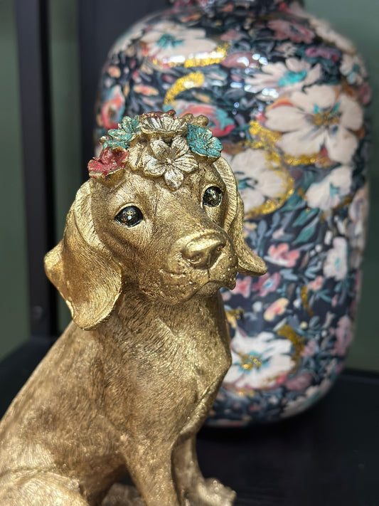 Figurine chien doré