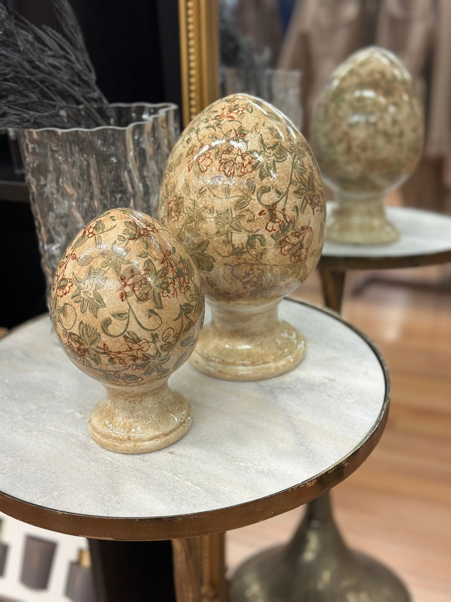 Oeuf décoratif kaki sur pied - Taille L