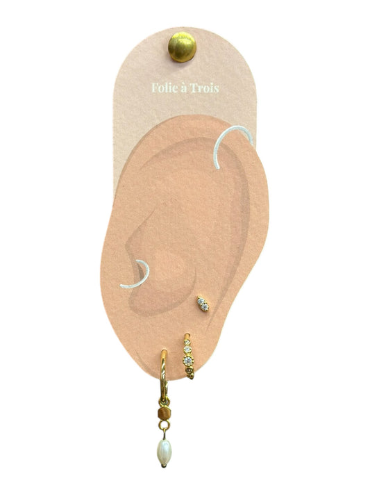 Accumulation 3 boucles strass et perle