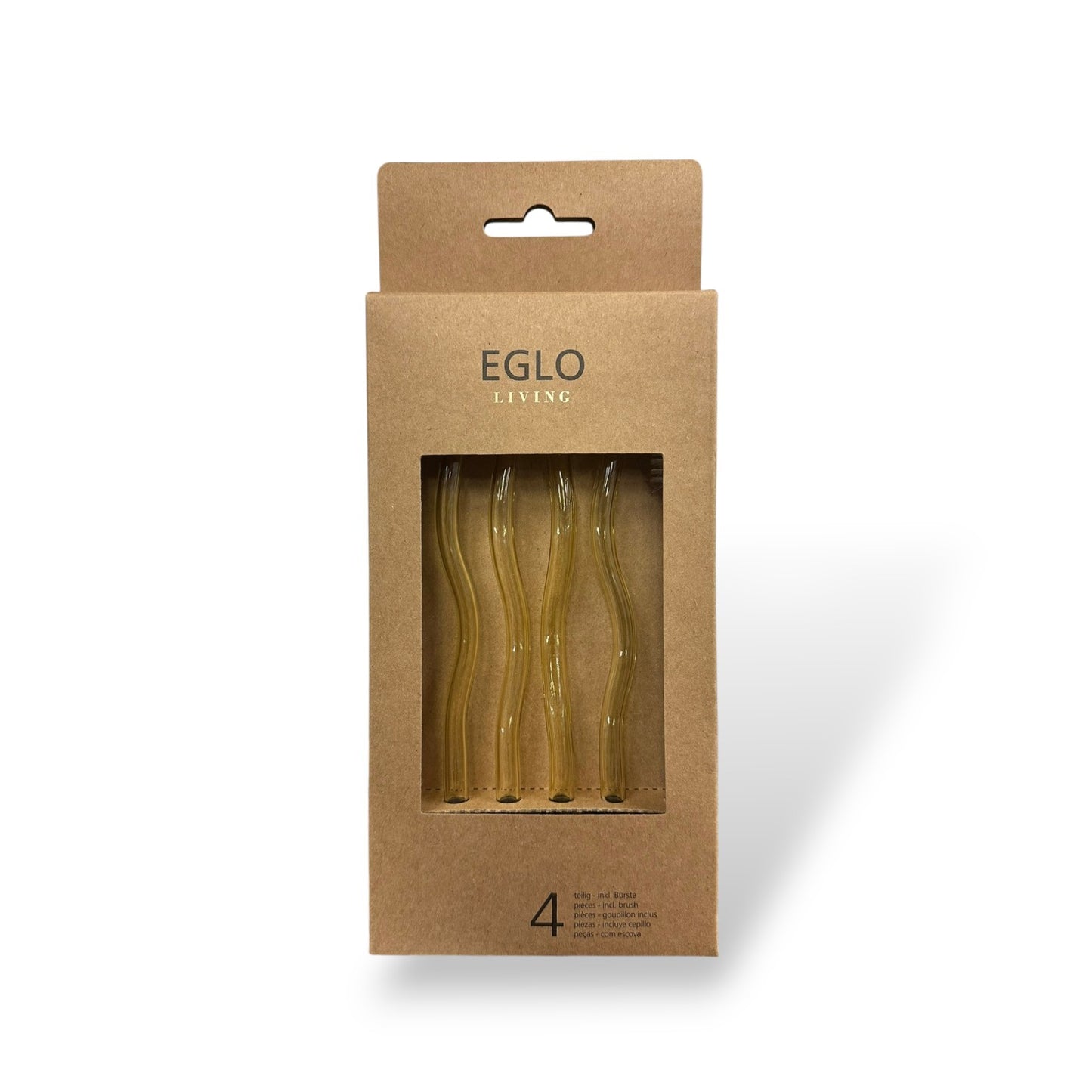 Pailles en verre réutilisables (x4) avec goupillon - Jaune