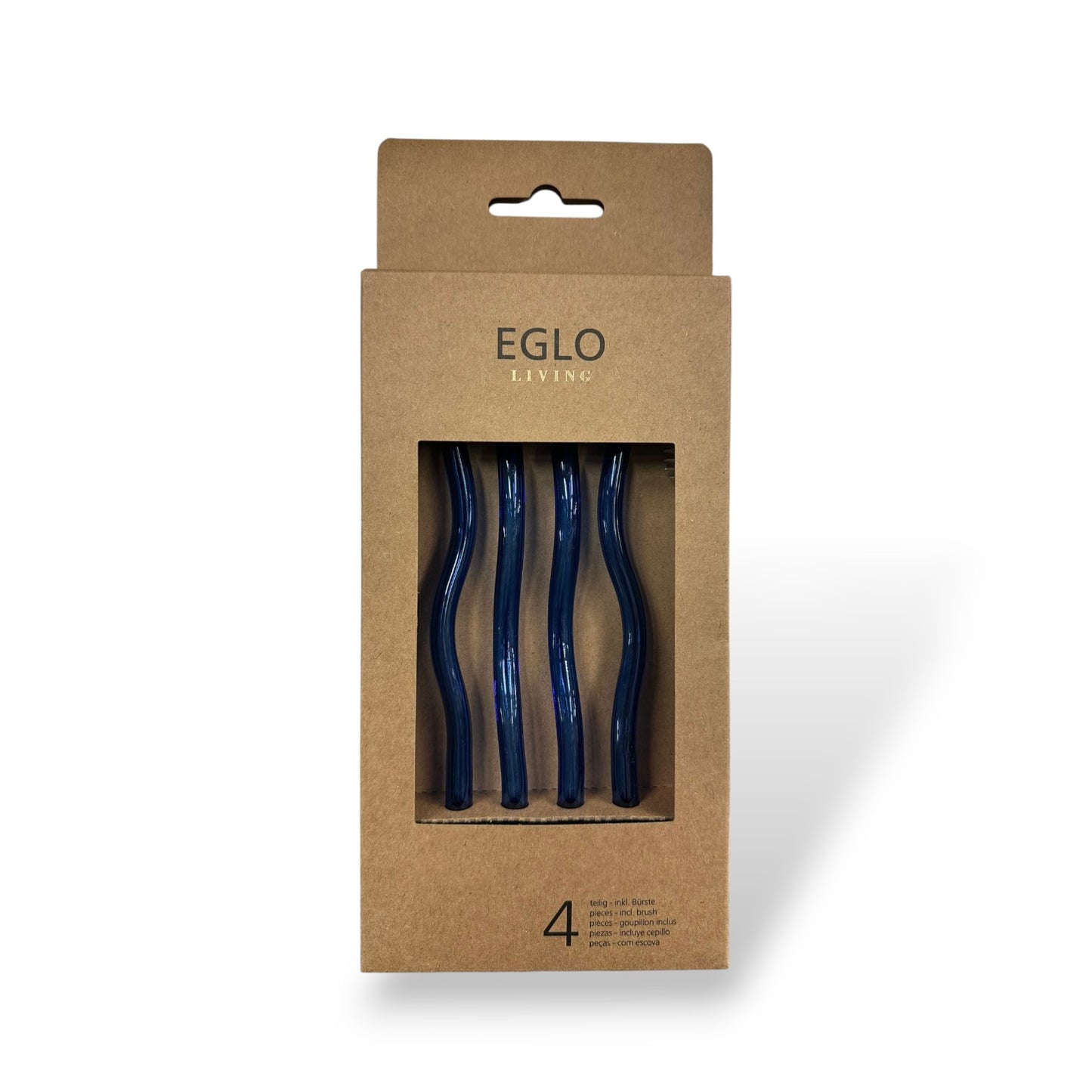 Pailles en verre réutilisables (x4) avec goupillon - Bleu