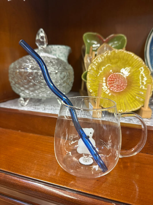 Pailles en verre réutilisables (x4) avec goupillon - Bleu