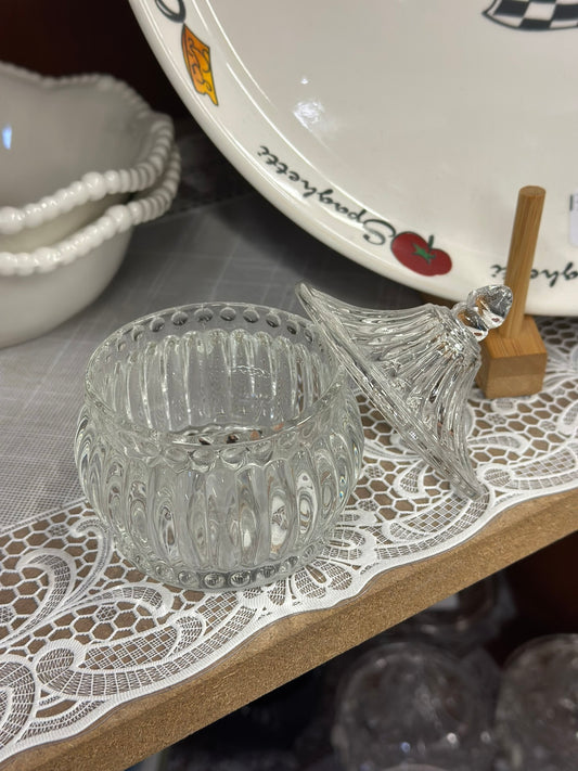 Petit sucrier en verre - motif strié