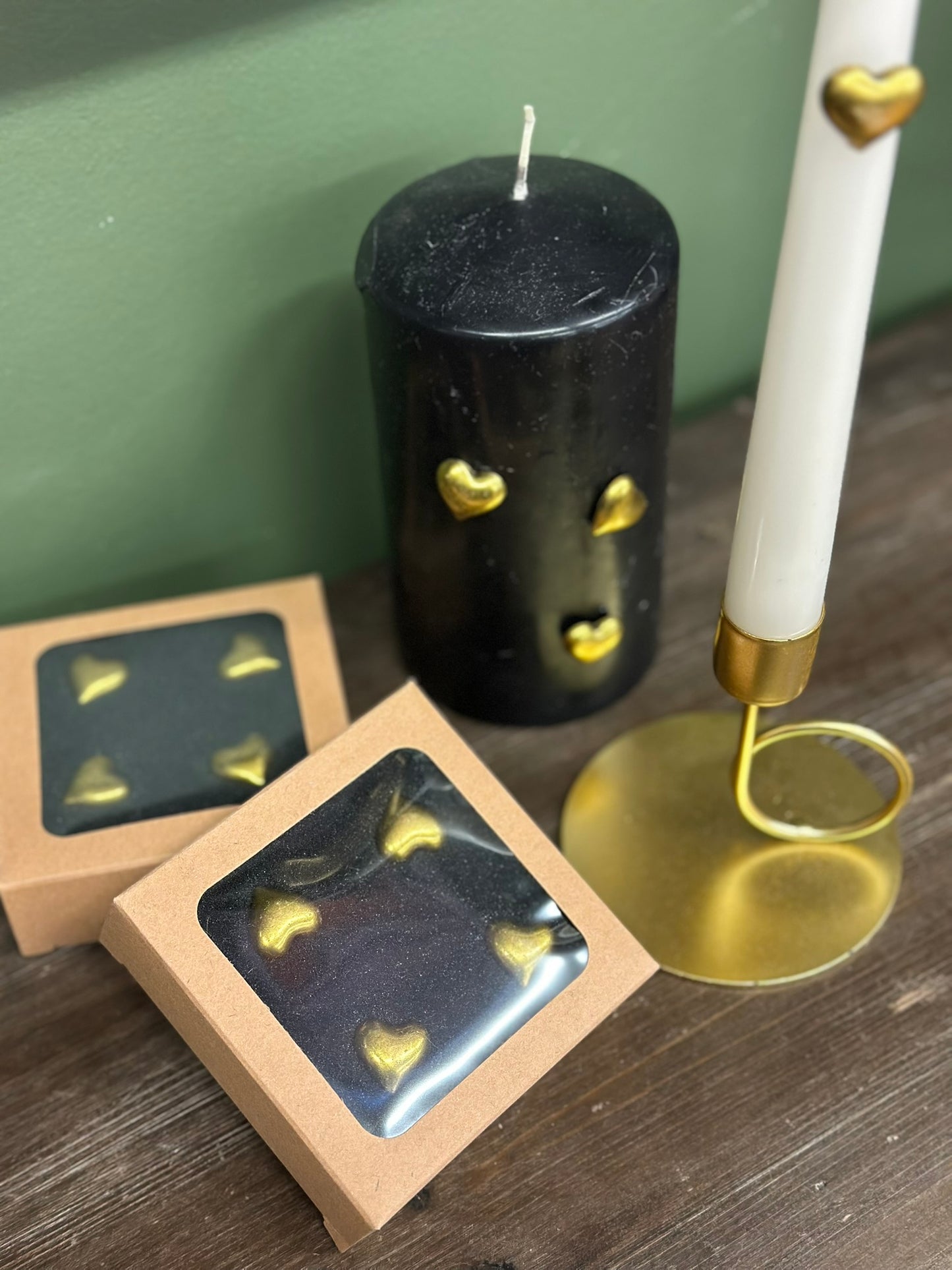 Bijoux de bougie - cœurs dorés (boîte de 4)
