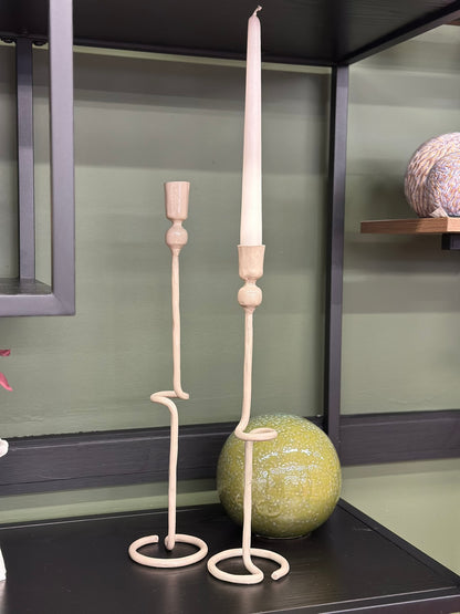 Bougeoir beige tige abstraite - 41 cm