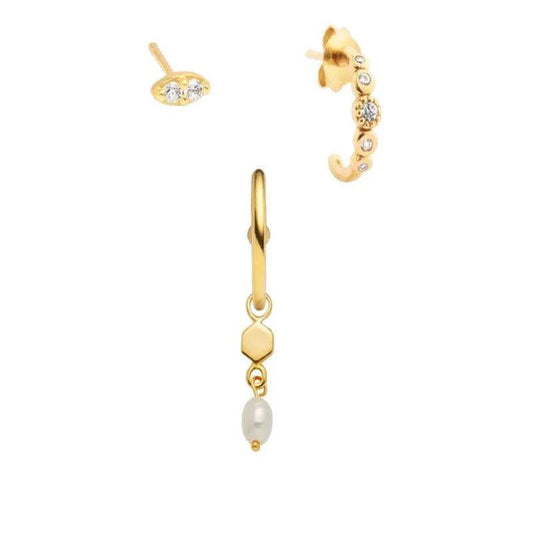 Accumulation 3 boucles strass et perle